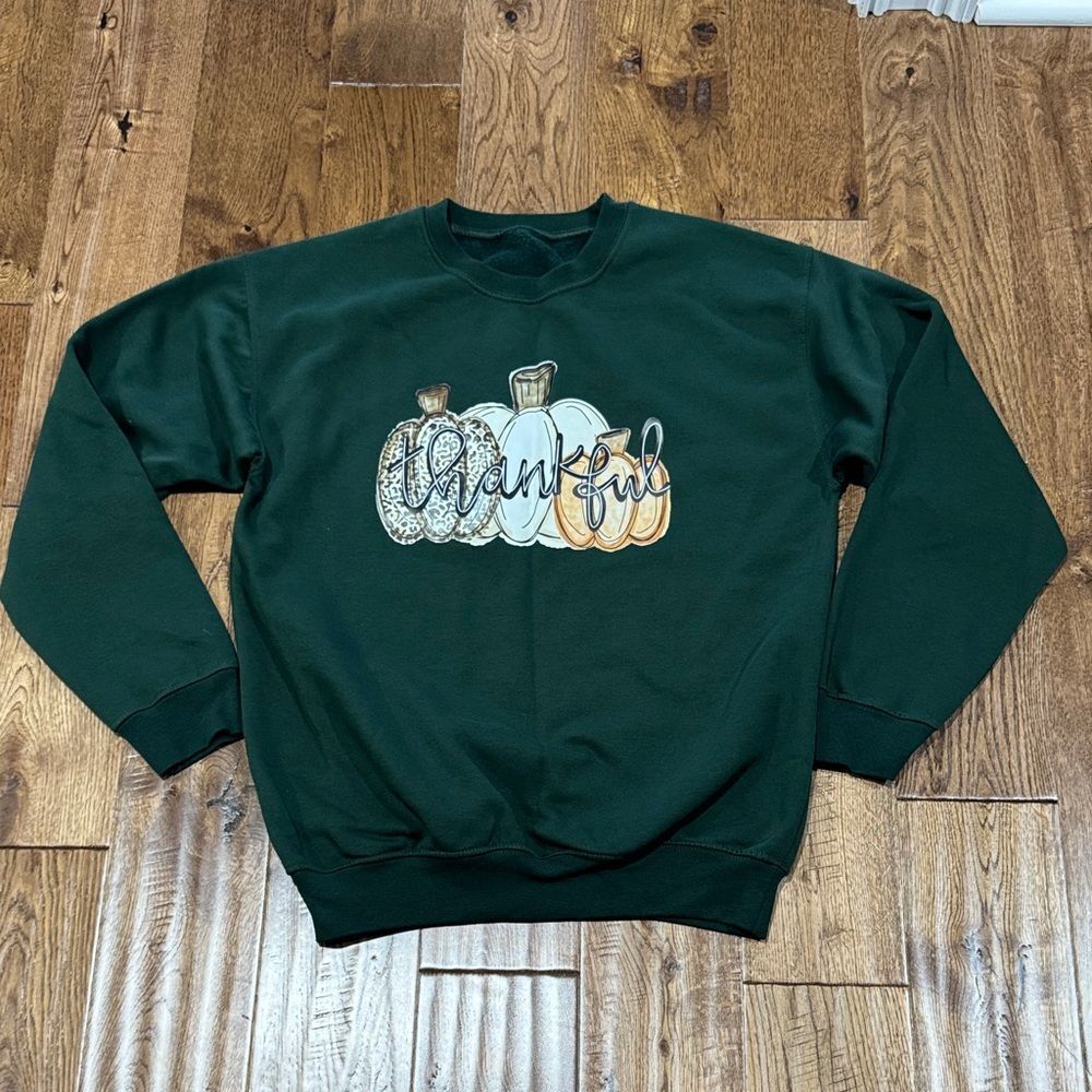 Green Thankful Sweatshirt Sz M